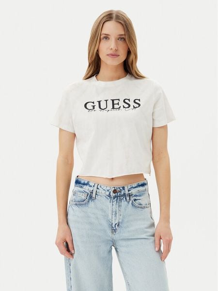 Guess T-Shirt V5GI19 I3Z14 Écru Regular Fit. T-shirty Guess, s, z aplikacjami, z bawełny, bez kołnierzyka, bez ramiączek. Za 109,99 zł.
