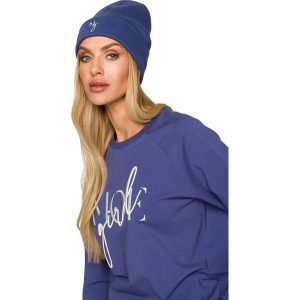 Czapka Beanie z Haftem - Indygo. Brązowe czapki MOE, bez wzorów, z bawełny. Za 96,90 zł.