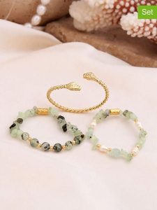 L'Atelier de Gaia Bransoletki (3 szt.) z prehnitami rozmiar: onesize. Zielone bransoletki L'Atelier de Gaia, z perłą, z mosiądzu. Za 55,95 zł.