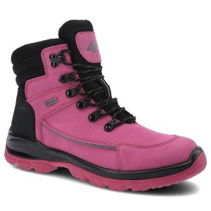 Różowe Trekkingi Damskie 4F Skórzane Buty W Góry. Czerwone botki 4f, bez wzorów, z nubiku, bez obcasa, na płaskiej podeszwie, bez zapięcia. Za 369,00 zł.