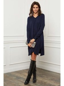 Joséfine Sukienka dzianinowa "Farel" w kolorze granatowym rozmiar: S. Niebieskie sukienki Joséfine, s, bez wzorów, z dzianiny, bez kołnierzyka, bez ramiączek, midi. Za 205,45 zł.