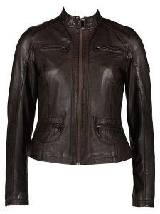 HIS Skórzana kurtka w kolorze ciemnobrązowym rozmiar: 46. Brązowe kurtki HIS, bez wzorów, ze skóry, bez kaptura. Za 478,99 zł.