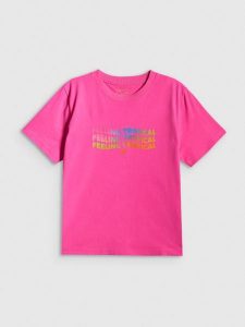 4F T-shirt boxy z nadrukiem damski - różowy S. Czerwone t-shirty 4f, s, bez wzorów, z bawełny, bez kołnierzyka, bez ramiączek. Za 69,99 zł.