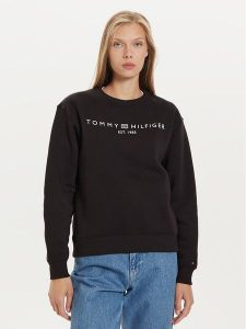 Tommy Hilfiger Bluza Logo WW0WW39791 Czarny Regular Fit. Czarne bluzy TOMMY HILFIGER, m, bez wzorów, z bawełny, bez kaptura. Za 269,99 zł.
