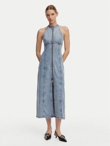 Armani Exchange Sukienka jeansowa XW002261 AF21338 MB001 Niebieski Regular Fit. Niebieskie sukienki Armani Exchange, bez wzorów, z bawełny, bez kołnierzyka, bez ramiączek. Za 664,99 zł.