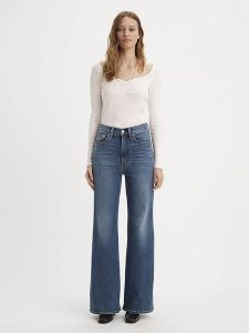 Levi's Dżinsy - Flared fit - w kolorze niebieskim rozmiar: W29/L30. Niebieskie jeansy Levi's®, z aplikacjami, ze skóry, z podwyższonym stanem. Za 224,95 zł.