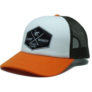 Czapka Trucker - Wyściełana / Rozmiar uniwersalny (Pomarańczowy/Biały). Białe czapki SURF MONKEY, z aplikacjami, z materiału. Za 135,96 zł.