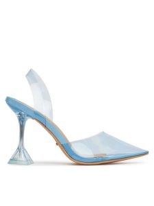 DeeZee Sandały ZALHT-02 BLUE PU Niebieski. Niebieskie sandały DeeZee, bez wzorów, z tworzywa sztucznego, bez obcasa, na słupku, bez zapięcia. Za 159,99 zł.
