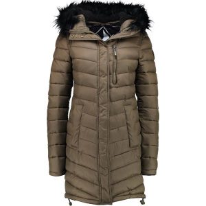 Superdry CHEVRON SUPER FUJI Parka khaki. Brązowe płaszcze marki Superdry, z materiału. W wyprzedaży za 456,75 zł.