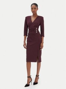Rinascimento Sukienka koktajlowa CFC0020161002 Bordowy Slim Fit. Czerwone sukienki Rinascimento, m, bez wzorów, z syntetyku, wizytowe, bez kołnierzyka, bez ramiączek. Za 579,99 zł.