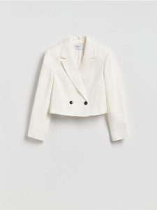 Marynarka z lnem - biały. Białe marynarki i żakiety Reserved, l, bez wzorów, z tkaniny. Za 179,99 zł.