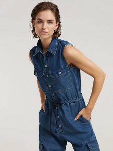 G-Star Kombinezon dżinsowy w kolorze granatowym rozmiar: XL. Niebieskie kombinezony G-Star, xl, bez wzorów, z lyocellu, retro, bez kołnierzyka, bez ramiączek. Za 425,45 zł.