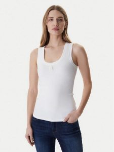 Fracomina Top FP26ST2001J40101 Biały Slim Fit. Białe topy Fracomina, l, bez wzorów, z bawełny, bez kołnierzyka, bez ramiączek. Za 179,99 zł.