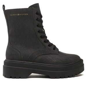 Trapery Tommy Hilfiger. Czarne buty zimowe TOMMY HILFIGER, bez obcasa, bez zapięcia. Za 449,99 zł.