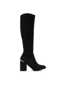 DeeZee Kozaki CF221208 Czarny. Czarne kozaki DeeZee, bez wzorów, z materiału, bez obcasa, na słupku, bez zapięcia. Za 229,99 zł.