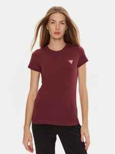 Guess T-Shirt W2YI44 J1314 Bordowy Regular Fit. Czerwone t-shirty Guess, xxs, z aplikacjami, z bawełny, bez kołnierzyka, bez ramiączek. Za 109,99 zł.