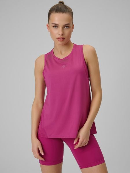 4F Top treningowy loose szybkoschnący damski - różowy S. Czerwone topy 4f, s, bez wzorów, ze skóry, bez kołnierzyka, bez ramiączek. Za 79,99 zł.
