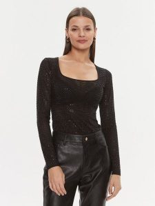 Guess Body Karolina O4RM06 KBZX0 Czarny Slim Fit. Czarne body i gorsety Guess, z aplikacjami, z syntetyku. Za 909,99 zł.