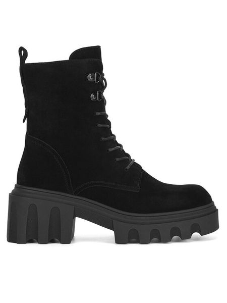 Badura Trzewiki WFA3112-1Z Czarny. Czarne botki Badura, bez wzorów, ze skóry, bez obcasa, na słupku, bez zapięcia. Za 279,99 zł.