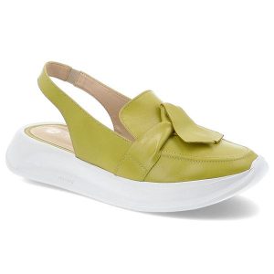 Limonkowe Sandały Armodo Stylowe Obuwie Damskie. Żółte sandały Armodo, bez wzorów, ze skóry, z otwartym noskiem, bez obcasa, bez zapięcia. Za 329,00 zł.