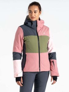 Dare 2b Kurtka narciarska "Banded" w kolorze jasnoróżowo-szaro-oliwkowym rozmiar: 34. Brązowe kurtki sportowe Dare 2b, bez wzorów, bez kaptura, narciarskie. Za 292,20 zł.