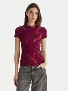 Desigual T-Shirt Lala 25WWTK16 Bordowy Regular Fit. Czerwone t-shirty Desigual, l, bez wzorów, z wiskozy, bez kołnierzyka, bez ramiączek. Za 219,99 zł.