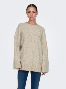 JDY Sweter "Silja" w kolorze beżowym rozmiar: XL. Brązowe swetry oversize JDY, xl, bez wzorów, ze splotem, bez ramiączek. Za 96,60 zł.