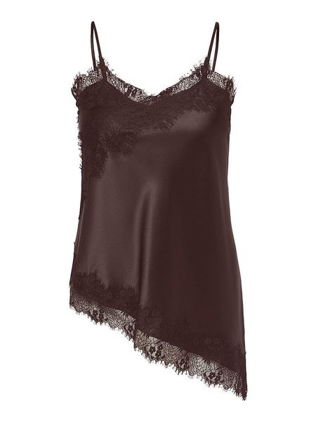 ONLY Carmakoma Top w kolorze brązowym rozmiar: 46. Brązowe topy Only Carmakoma, bez wzorów, z koronki, z asymetrycznym kołnierzem, bez ramiączek. Za 129,95 zł.