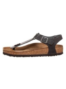 Birkenstock Skórzane japonki "Kairo" w kolorze czarnym rozmiar: 40. Czarne klapki Birkenstock, bez wzorów, z tworzywa sztucznego, z otwartym noskiem, bez obcasa. Za 277,45 zł.