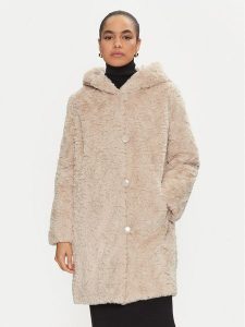 Joseph Ribkoff Futro 243903 Beżowy Loose Fit. Brązowe płaszcze Joseph Ribkoff, xxl, bez wzorów, z futra, bez kaptura. Za 889,99 zł.