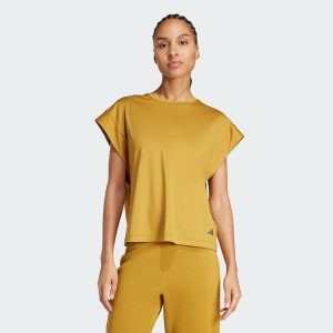 Koszulka Yoga. Brązowe bluzki ADIDAS, s, bez wzorów, z materiału, sportowe, bez kołnierzyka, bez ramiączek. W wyprzedaży za 95,40 zł.
