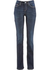 Dżinsy ze stretchem straight, mid waist. Niebieskie jeansy bonprix, bez wzorów, z jeansu. Za 97,99 zł.
