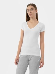 4F T-shirt slim gładki damski XXL. Białe t-shirty 4f, xxl, bez wzorów, z bawełny, bez kołnierzyka, bez ramiączek. W wyprzedaży za 39,99 zł.