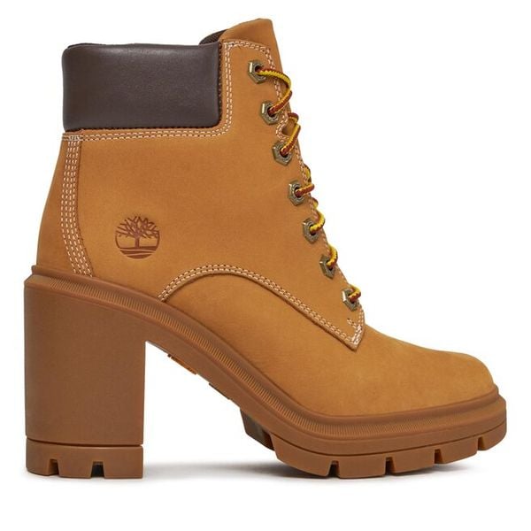 Trzewiki Timberland. Brązowe botki Timberland, bez wzorów, bez obcasa, na słupku, bez zapięcia. Za 519,99 zł.