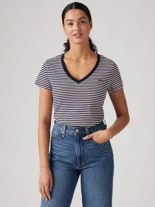 Levi's Koszulka w kolorze granatowo-białym rozmiar: XS. Niebieskie bluzki Levi's®, s, bez wzorów, z bawełny, bez kołnierzyka, bez ramiączek. Za 48,39 zł.