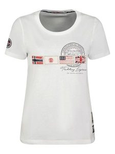 Geographical Norway Koszulka "Jorama" w kolorze białym rozmiar: M. Białe bluzki Geographical Norway, m, bez wzorów, z bawełny, bez kołnierzyka, bez ramiączek. Za 57,06 zł.