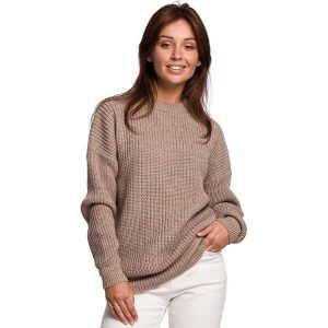 Sweter Oversize o Przedłużonym Kroju - Cappuccino. Brązowe swetry klasyczne MOE, l, z materiału, bez kołnierzyka. Za 243,90 zł.