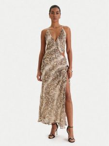 Bardot Sukienka koktajlowa Cyrel 59760DB6 Beżowy Regular Fit. Brązowe sukienki Bardot, bez wzorów, z syntetyku, wizytowe, bez kołnierzyka, bez ramiączek. Za 639,99 zł.