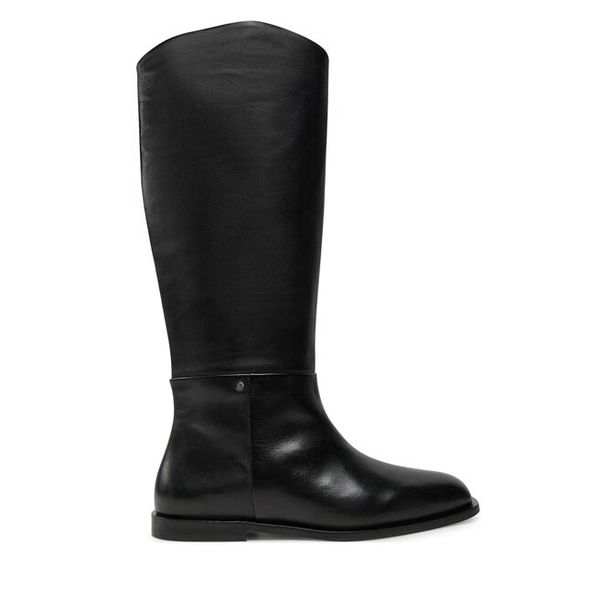 Kozaki Bronx. Czarne kozaki Bronx, bez wzorów, bez obcasa, na płaskiej podeszwie, bez zapięcia. Za 709,99 zł.