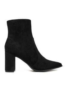 JENNY Botki CEO-R25AW2401 Czarny. Czarne botki Jenny, bez wzorów, z materiału, bez obcasa, na słupku, bez zapięcia. Za 159,99 zł.