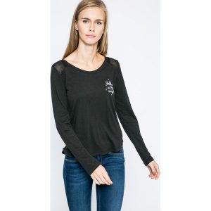 Roxy - Bluzka. Czarne bluzki marki Roxy, z bawełny, casualowe, z okrągłym kołnierzem. W wyprzedaży za 89,90 zł.