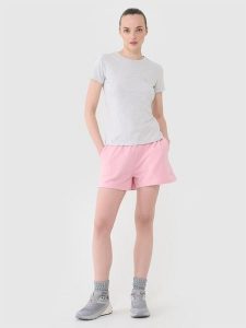 4F Spodenki dresowe damskie - różowe XL. Czerwone szorty 4f, bez wzorów, z bawełny, sportowe. W wyprzedaży za 39,99 zł.