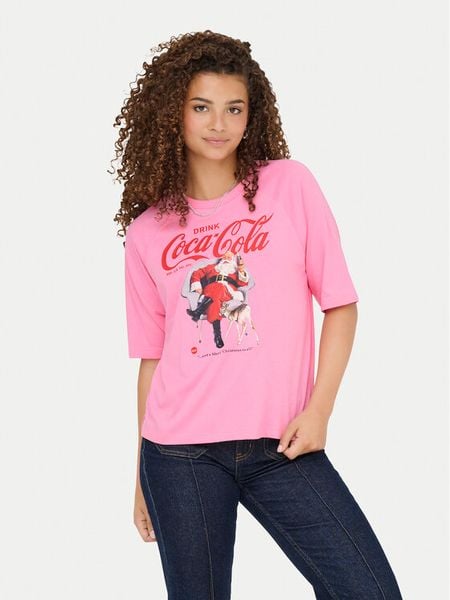 ONLY T-Shirt Coca Cola 15355794 Różowy Regular Fit. Czerwone t-shirty ONLY, xs, bez wzorów, z bawełny, bez kołnierzyka, bez ramiączek. Za 109,99 zł.