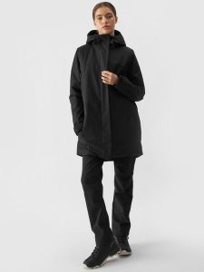 4F Parka przejściowa membrana 8000 damska - czarna XL. Czarne kurtki 4f, na zimę, m, bez wzorów, z dzianiny, bez kaptura. W wyprzedaży za 249,99 zł.
