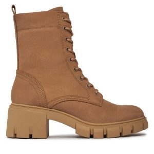 Botki Tamaris. Brązowe botki Tamaris, bez wzorów, bez obcasa, na słupku, bez zapięcia. Za 409,99 zł.