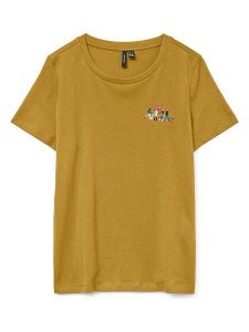 Vero Moda Koszulka w kolorze musztardowym rozmiar: XS. Żółte bluzki Vero Moda, xs, bez wzorów, z bawełny, bez kołnierzyka, bez ramiączek. Za 48,28 zł.