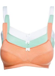 Biustonosz bez fiszbinów z bawełną (3 sztuki). Zielone biustonosze bonprix, z aplikacjami, z bawełny. Za 124,99 zł.