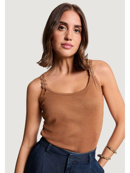 Morgan Top 251-DIDOA Miedziany Slim Fit. Brązowe topy Morgan, xl, bez wzorów, z wiskozy, bez kołnierzyka, bez ramiączek. Za 129,99 zł.