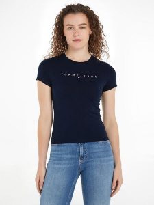 TOMMY JEANS Koszulka w kolorze granatowym rozmiar: L. Niebieskie bluzki Tommy Jeans, l, bez wzorów, z bawełny, bez kołnierzyka, bez ramiączek. Za 96,60 zł.
