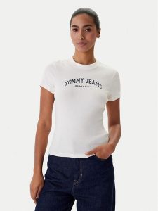 Tommy Jeans T-Shirt DW0DW22302 Biały. Białe t-shirty Tommy Jeans, xl, bez wzorów, z bawełny, bez kołnierzyka, bez ramiączek. Za 169,99 zł.